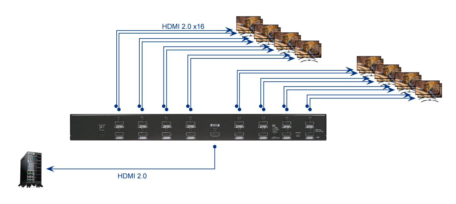 16 Ports True 4K HDMI Video Splitter with EDID Copy