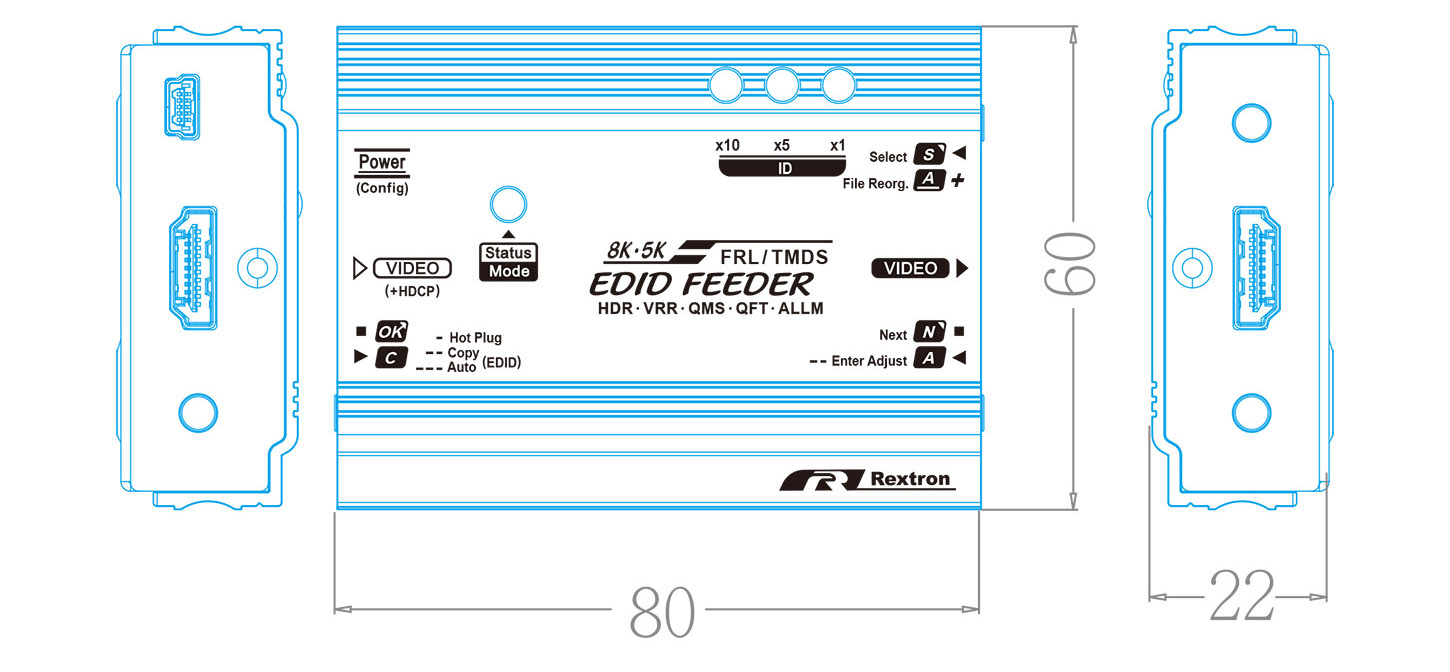 EDID Manager Three-view drawing