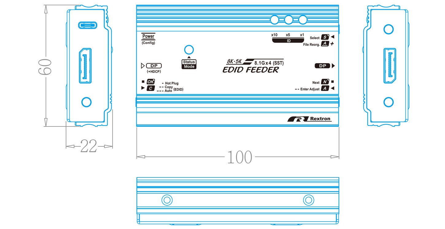 DisplayPort Ghost Three-view drawing