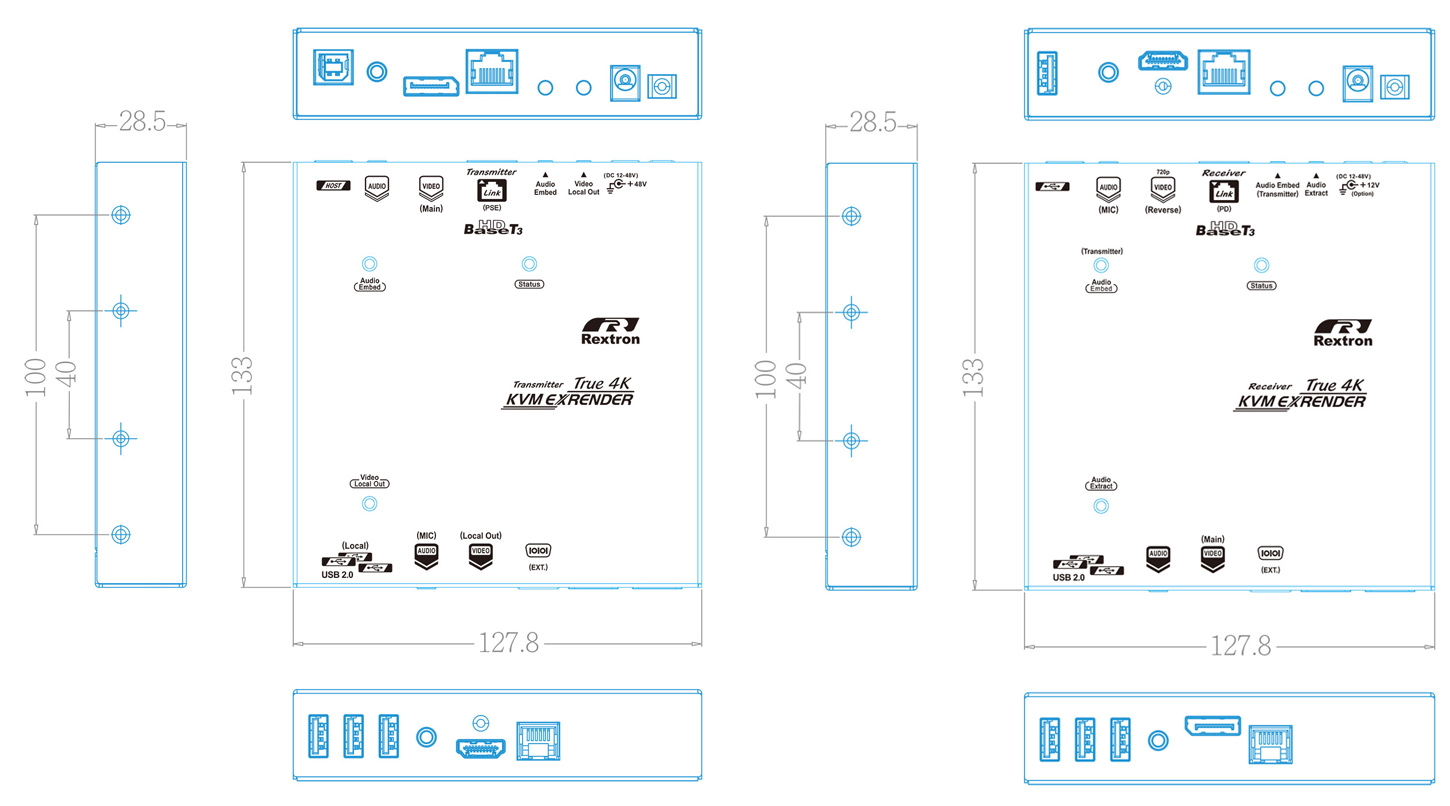 DP USB Extender Three-view drawing