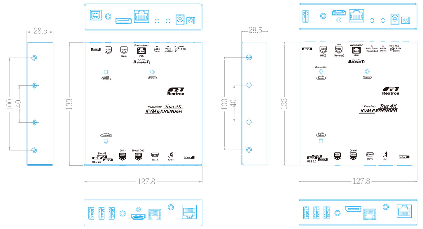 Bi-Directional Video Extension Three-view drawing