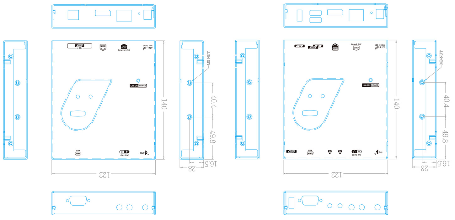 DisplayPort over CAT6 Three-view drawing