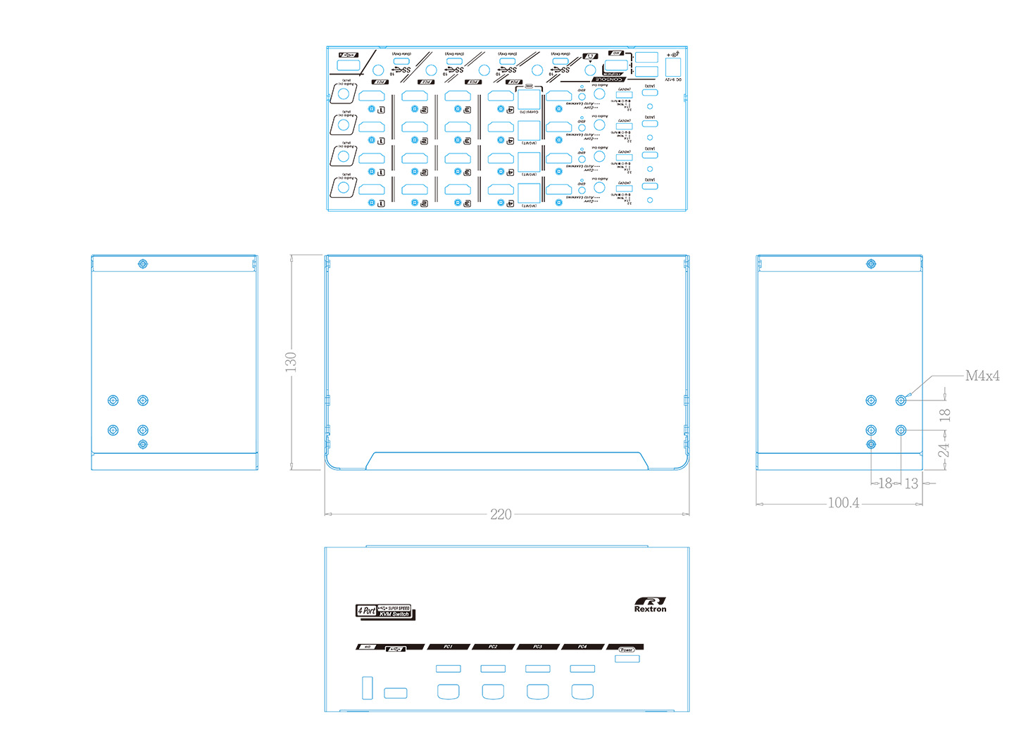 8K Content Creation KVM-Three-view drawing