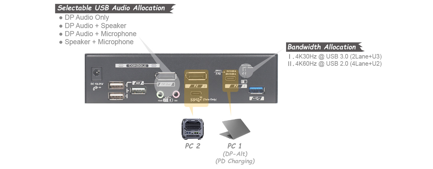 Laptop and Desktop KVM Switch Docking Station