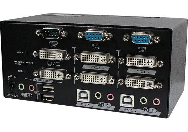Dual Monitor DVI-DL KVM Switch with Serial