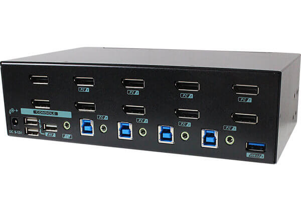 4 Ports 8K Dual Monitor DisplayPort 1.4 KVM Switch with USB 3.2 Gen 1 Rear 45