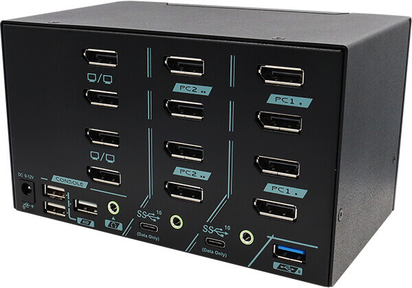 2 Ports Quad Monitor 8K DisplayPort 1.4 KVM Switch With USB 3.2 Gen 2  Rear
