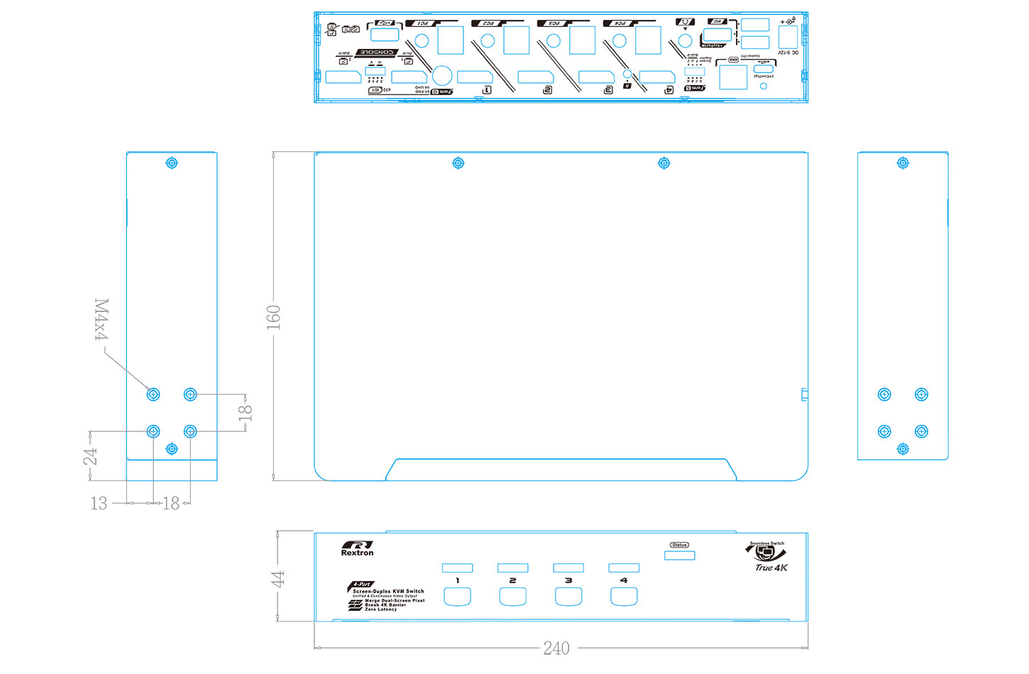 Tiled Display KVM Switch  Three-view drawing