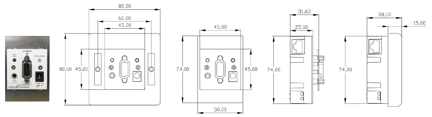 European Wallplate VGA Extender-dimension