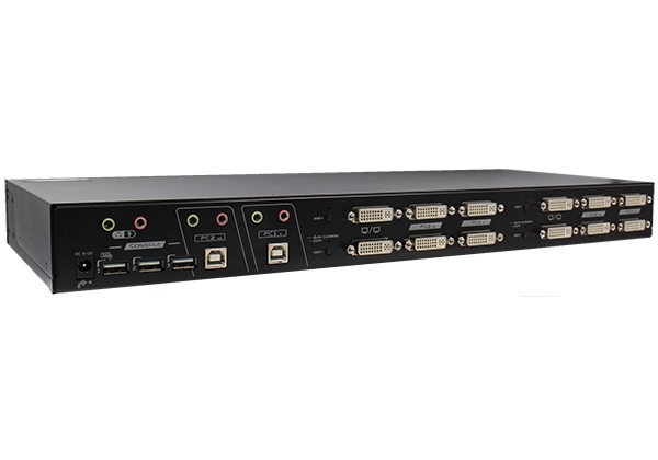 2 Ports Quad Monitor DVI KVM Switch with USB 2.0, Two-way Audio, DAKG-142